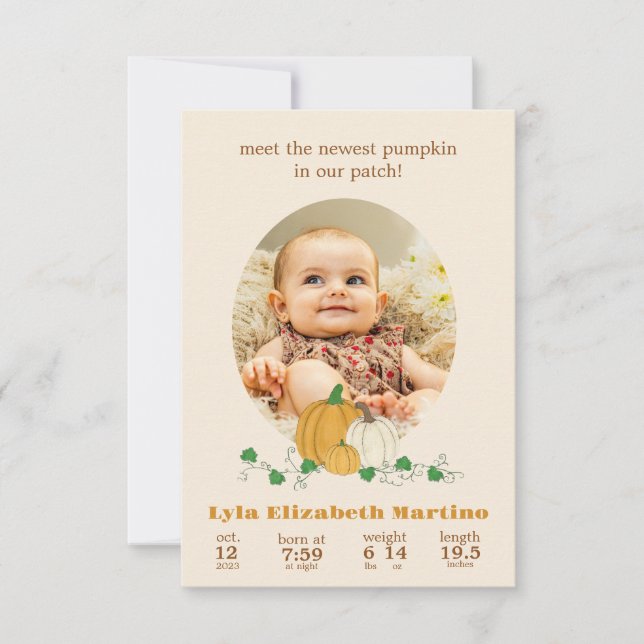 Anúncio de Nascimento da Abóbora de Queda (Frente)