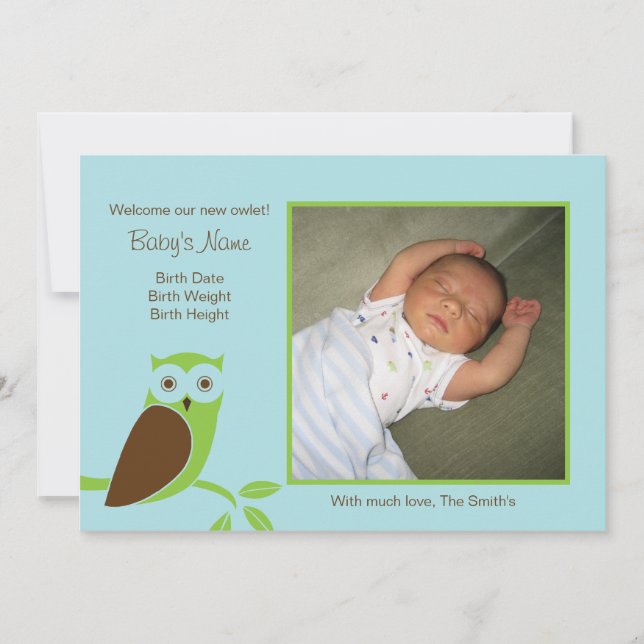 Anúncio de nascimento da Árvore do Owlet - Azul e  (Frente)