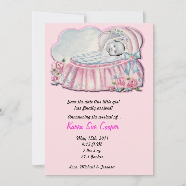 Anúncio de Nascimento da Base Azul e Cor-de-Rosa 5 (Frente)