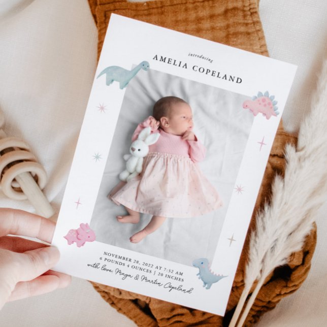 Anúncio de Nascimento da Bebê da Menina do Dinossa (Criador carregado)