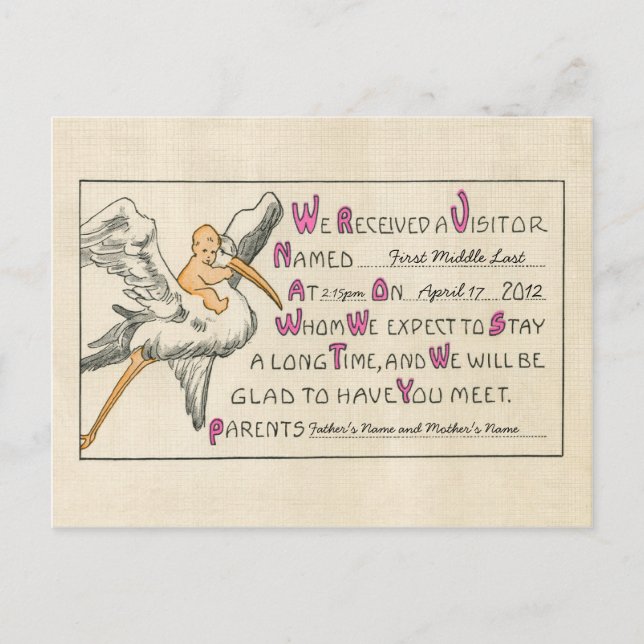 Anúncio de Nascimento da Bebê e Pais de Stork (Frente)