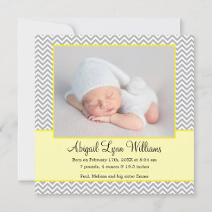 Anúncio de nascimento da Cinza amarela Chevron Gir