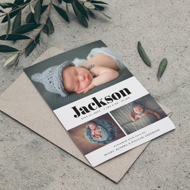 Anúncio de Nascimento da Colagem de Fotos do Nome  (Criador carregado)