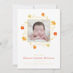 Anúncio de Nascimento da Cor de Água Floral Laranj