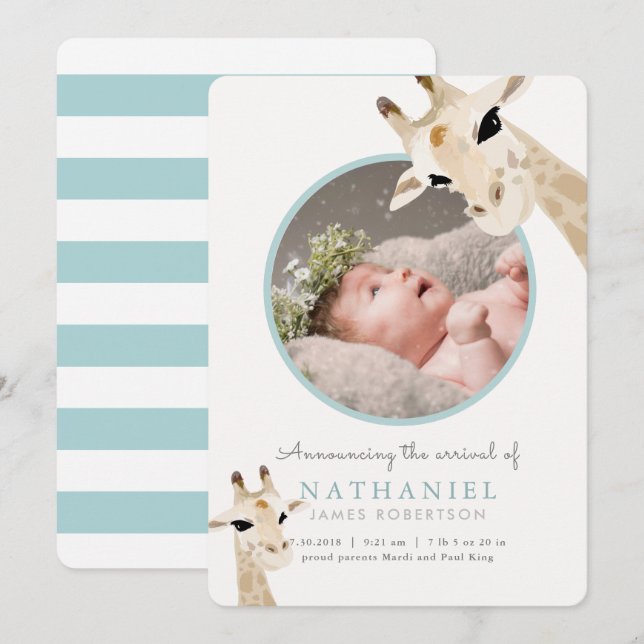 Anúncio de Nascimento da Foto Azul da Mãe e Bebê G (Frente/Verso)