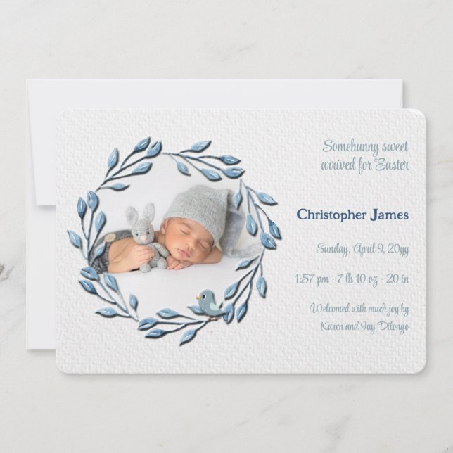 Anúncio de Nascimento da Foto Azul do Baby Boy (Frente)