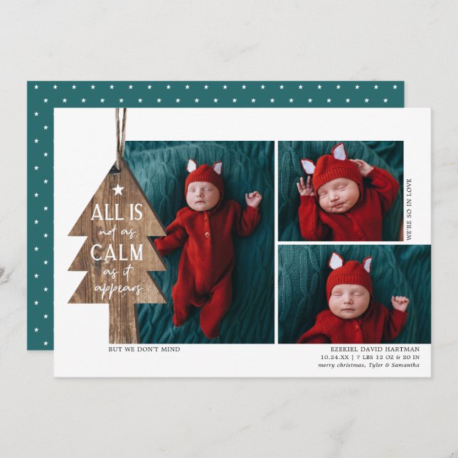 Anúncio de Nascimento da Foto da Árvore 3 de Natal (Frente/Verso)