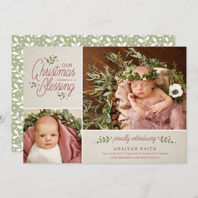 Anúncio de nascimento da Foto de Bênção de Natal | (Frente/Verso)