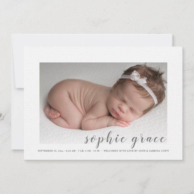 Anúncio de nascimento da foto de chegada do Precio (Frente)