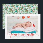 Anúncio de nascimento da Foto de Feriado da Paz na<br><div class="desc">Um simples e elegante anúncio de natalidade em vermelho e branco. Fácil de personalizar com sua própria foto e texto!</div>