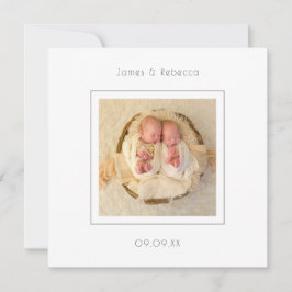 Anúncio de Nascimento da Foto de Gêmeos Minimalist