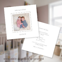 Anúncio de Nascimento da Foto de Gêmeos Minimalist