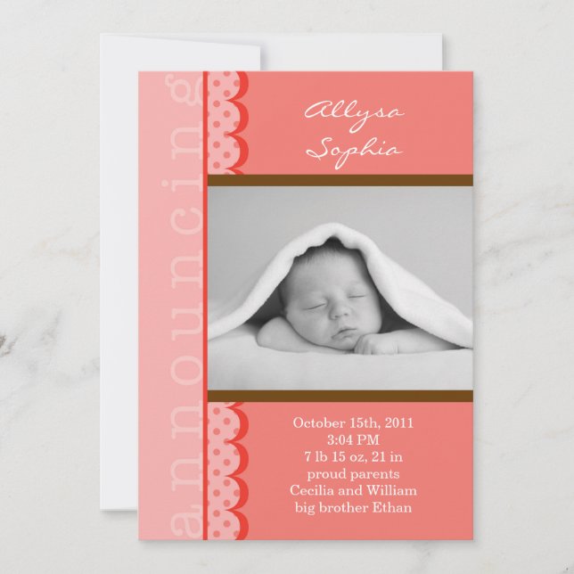 Anúncio de Nascimento da Foto de Menina (Frente)