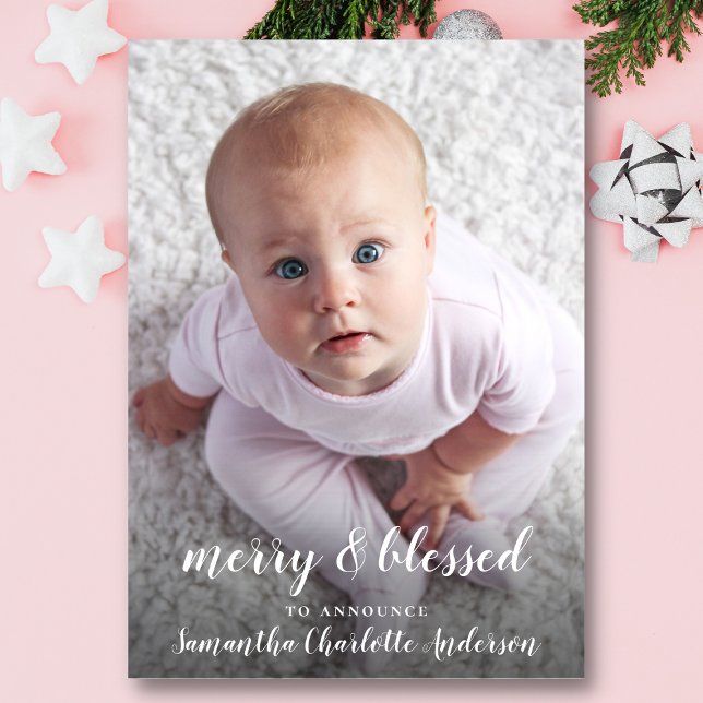 Anúncio de nascimento da Foto de Natal feliz e abe (Merry & Blessed Christmas Photo Birth Announcement)