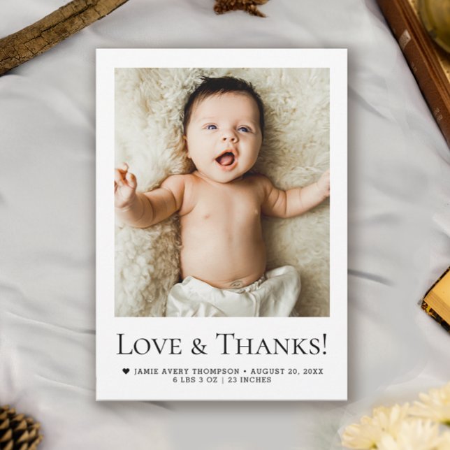 Anúncio de Nascimento da Foto do Amor e Obrigados (Love and thanks photo birth announcement thank you cards.)