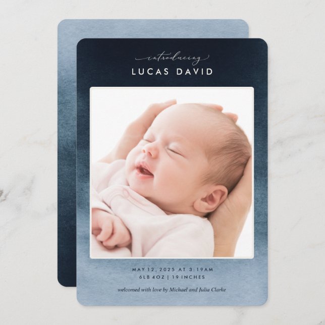 Anúncio de Nascimento da Foto em Cores Aquáticas d (Frente/Verso)