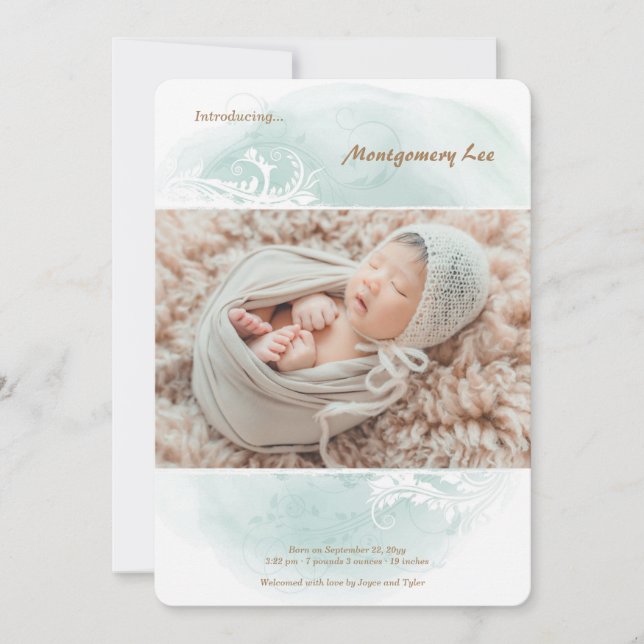 Anúncio de Nascimento da Foto Floral Grunge (Frente)