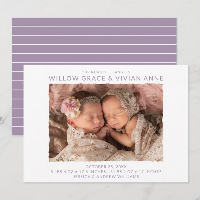 Anúncio de Nascimento da Foto Gêmea Moderna (Frente/Verso)