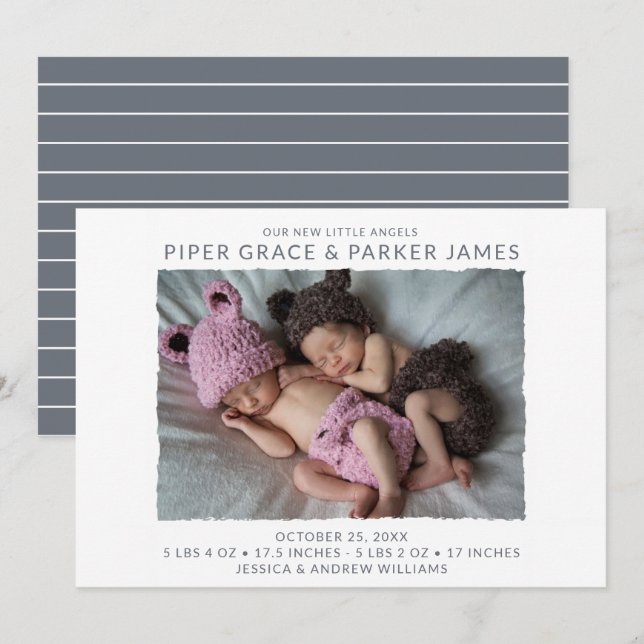 Anúncio de Nascimento da Foto Gêmea Moderna (Frente/Verso)