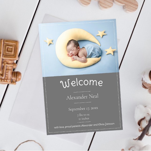 Anúncio de Nascimento da Foto Moderna da cinza (Gray Modern Photo Birth Announcement)