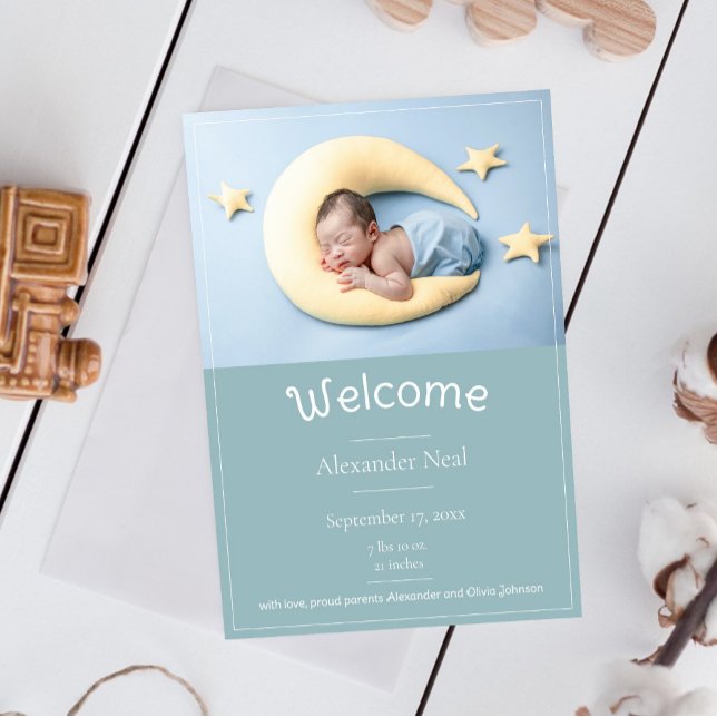 Anúncio de Nascimento da Foto Moderna Teal (Teal Modern Photo Birth Announcement)