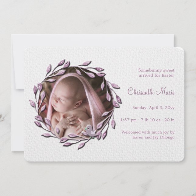 Anúncio de Nascimento da Foto Rosa Bebê (Frente)