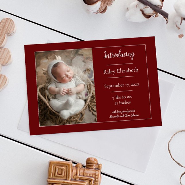 Anúncio de Nascimento da Foto Simples Vermelha (Red Simple Photo Birth Announcement)