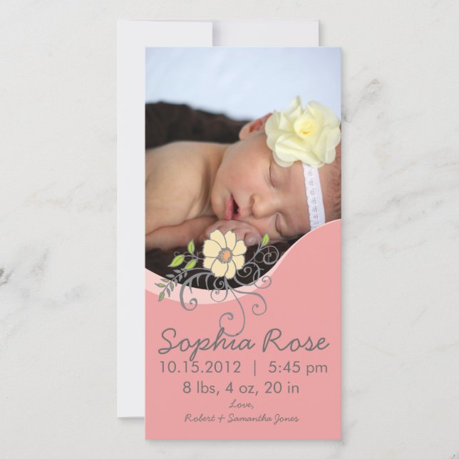 Anúncio de Nascimento da Garota Bebê em rosa e ama (Frente)
