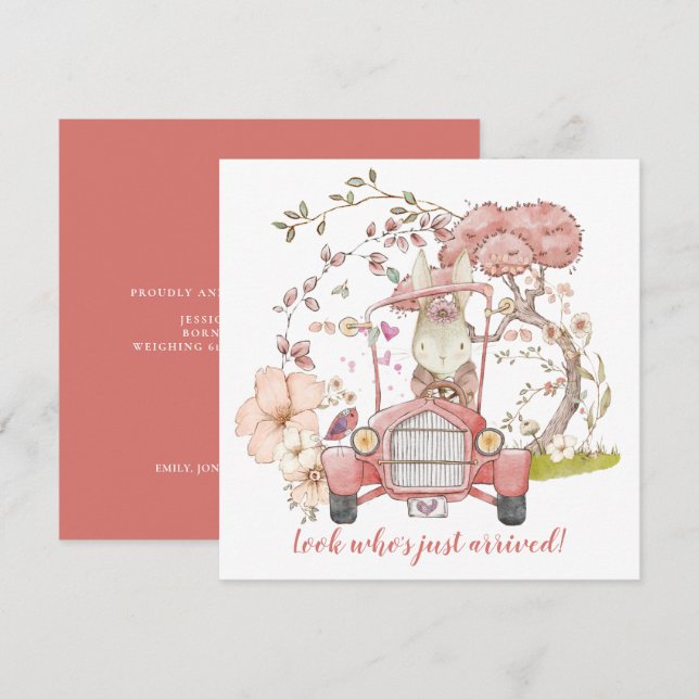 Anúncio de Nascimento da Garota Coelhinha carro vi (Frente/Verso)