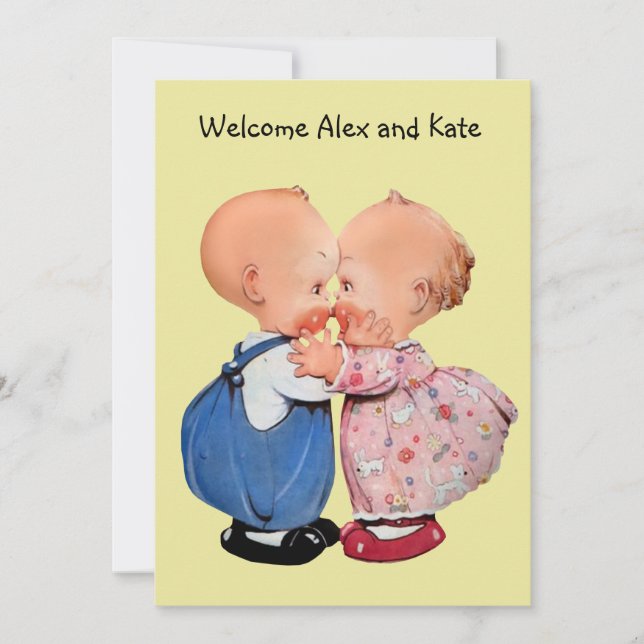 Anúncio de Nascimento da Garota Vintage Twins (Frente)