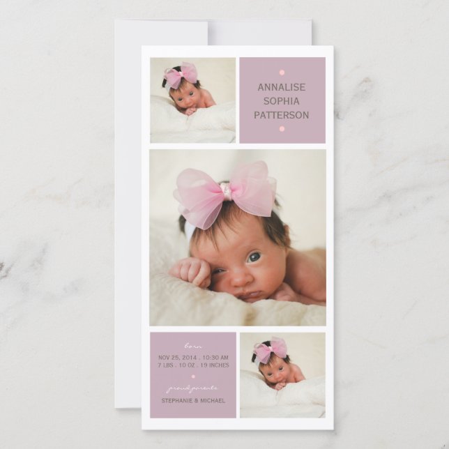 Anúncio de Nascimento da Menina da Foto Moderna Tr (Frente)