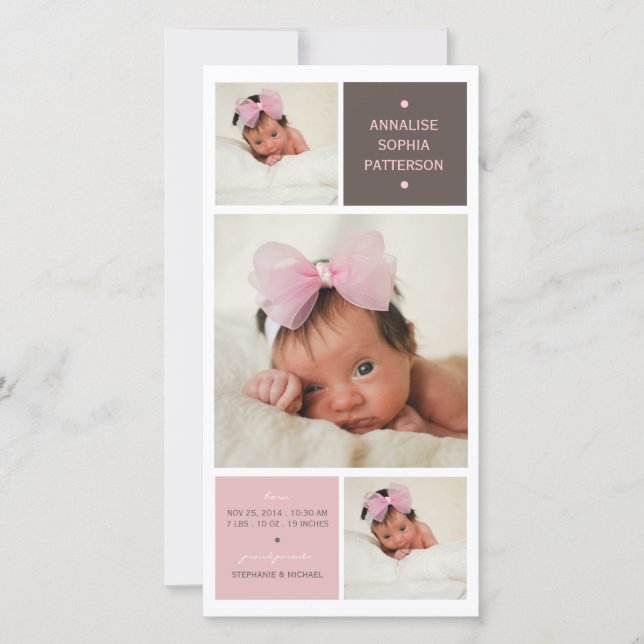 Anúncio de Nascimento da Menina da Foto Moderna Tr (Frente)