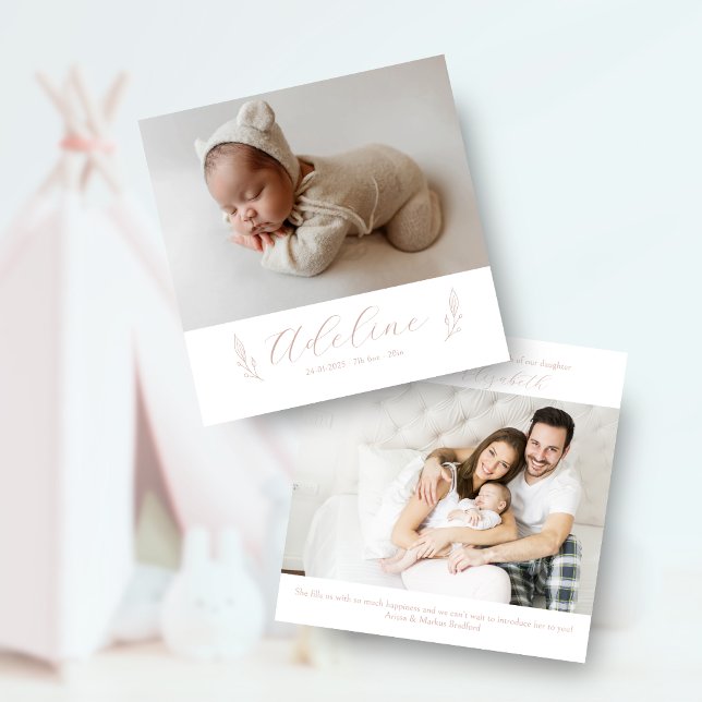 Anúncio de Nascimento da Menina de Foto Mínima Mod (Criador carregado)