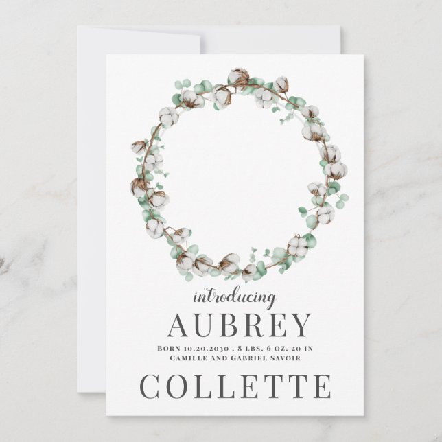 Anúncio de Nascimento da Menina Elegante 2 Foto (Frente)