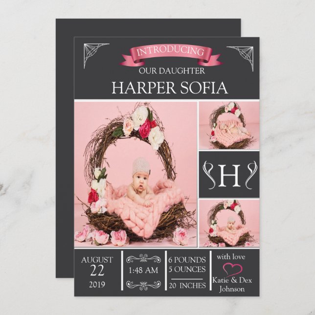 Anúncio de Nascimento da Menina Simplesmente Elega (Frente/Verso)