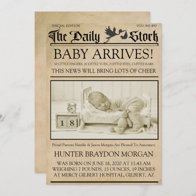 Anúncio de Nascimento da Newsletter do Estilo Vint (Frente/Verso)