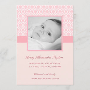 Anúncio de nascimento da precioso Damask Baby Girl