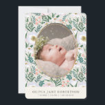 Anúncio de Nascimento da Rapariga do Sage Girl<br><div class="desc">Este cartão de nascimento de foto de uma garota chic apresenta um fundo verde leve com flores silvestres O verso apresenta suas fotos e mensagens. Personalize-o para as suas necessidades. Você pode encontrar produtos correspondentes na minha loja.</div>