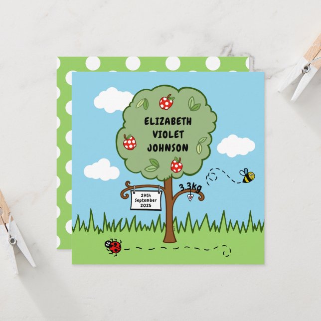 Anúncio de nascimento de árvore de celebração pers (Frente/Verso In Situ)
