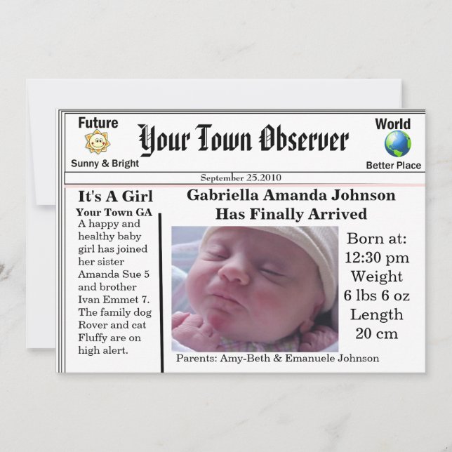 Anúncio de nascimento de bebê charmoso e exclusivo (Frente)