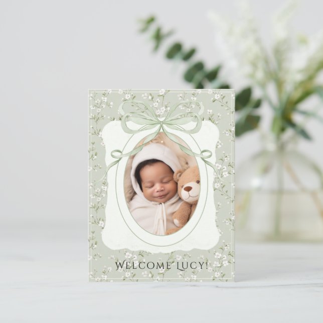 Anúncio de Nascimento de Bebê com Foto Floral Capr (Em pé/Frente)