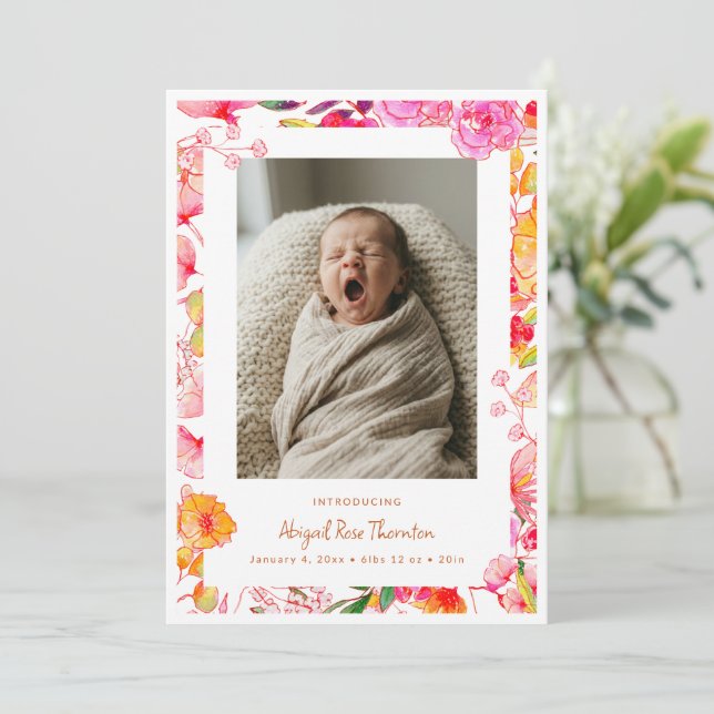 Anúncio de Nascimento de Bebê com Foto Floral em A (Em pé/Frente)