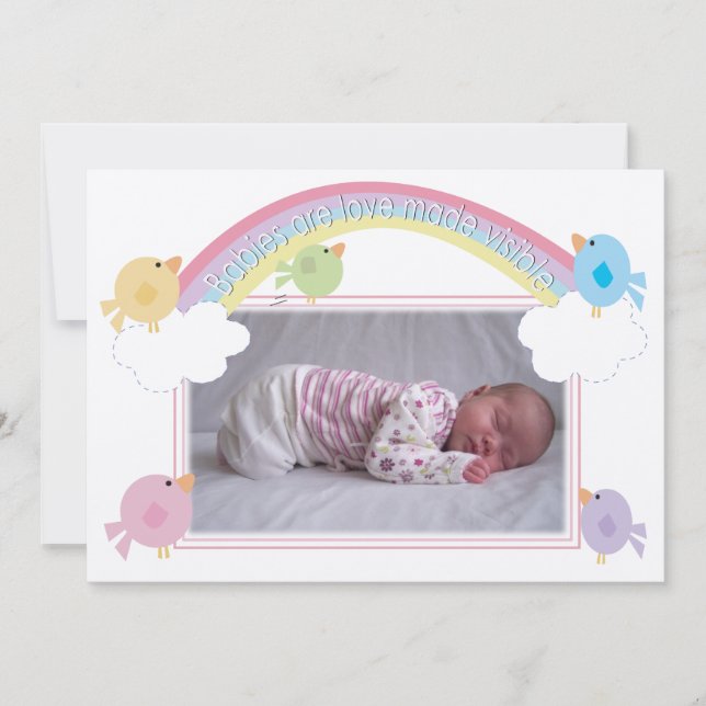 Anúncio de Nascimento de Bebê com Foto Pássaros &  (Frente)