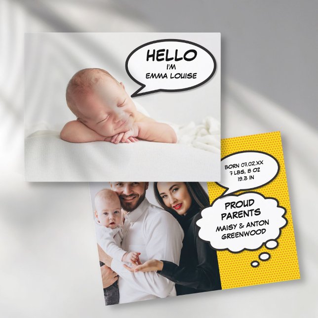 Anúncio de Nascimento de Bebê com Foto Simples Mod (Simple Modern Photo Baby Birth Announcement)