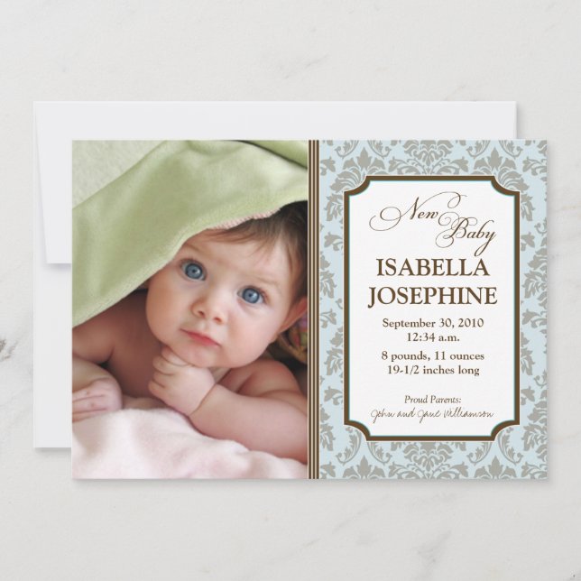 Anúncio de Nascimento de Bebê com Padrão Barroco ( (Frente)