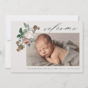 Anúncio de nascimento de bebê com rosa floral vint
