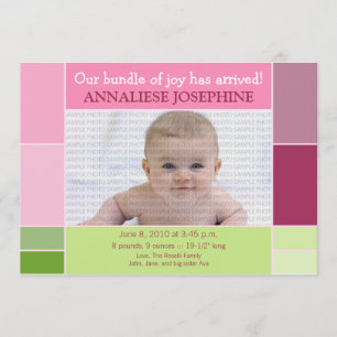 Anúncio de Nascimento de Bebê Designer Rosa Mosaic
