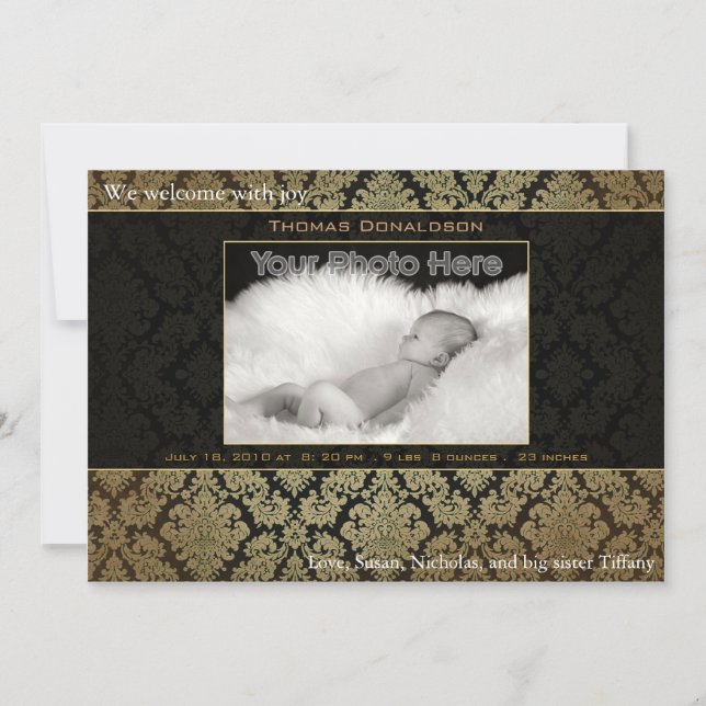 Anúncio de nascimento de bebê elegante (Frente)