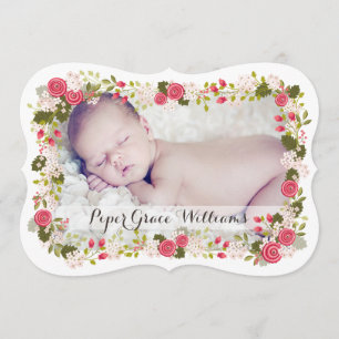 Anúncio de Nascimento de Bebê Floral Rosa-Rosa-doc