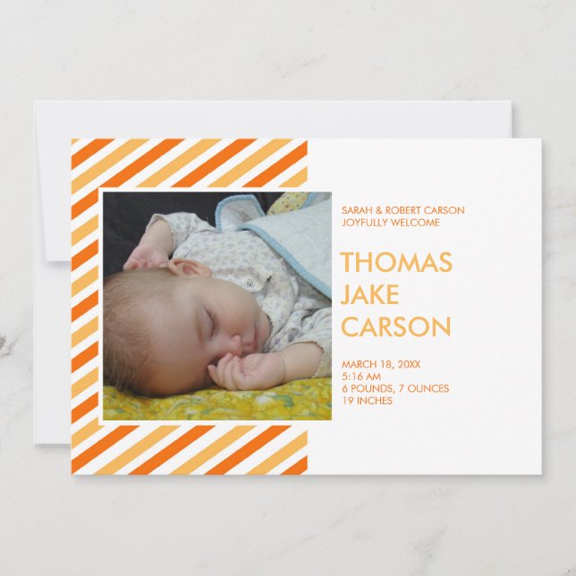 Anúncio de nascimento de bebê laranja em listras m (Frente)